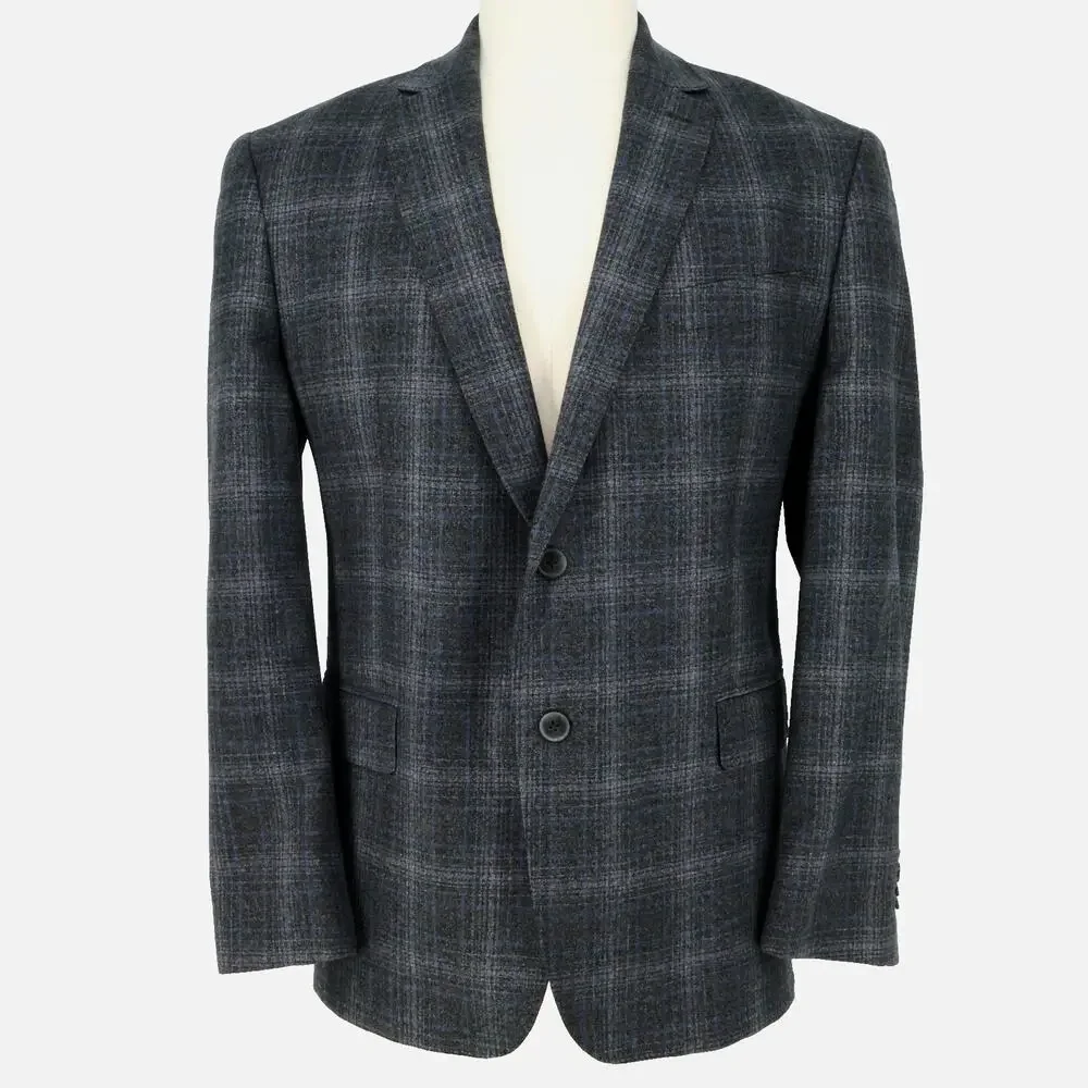 Joseph Abboud Sport Coat Mens 46R Gray Plaid Wool Jacket Lined Blazer Preppy